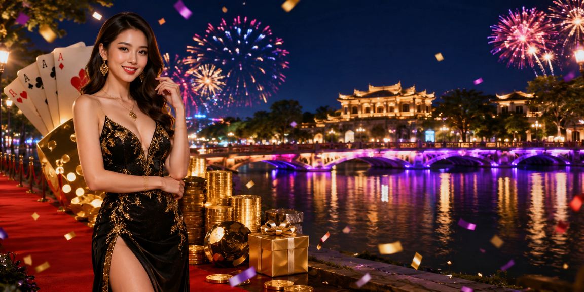 Không khí lễ hội cá cược trò chơi bài tại Huế với đèn hoa rực rỡ